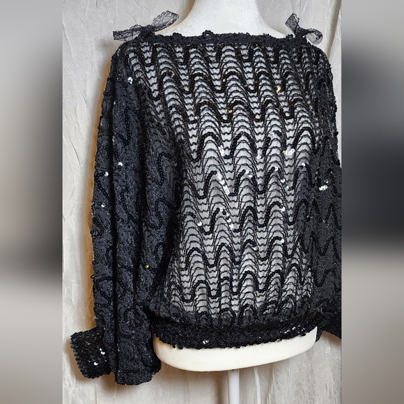 VINTAGE RARE St Martin Sequin Beaded Bell Sleeve Pullover The 70s Disco Era Top - Picture 4 of 14